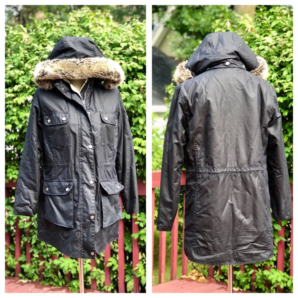 Barbour Carribena Wax Navy Parka Sz US 10/ UK 14